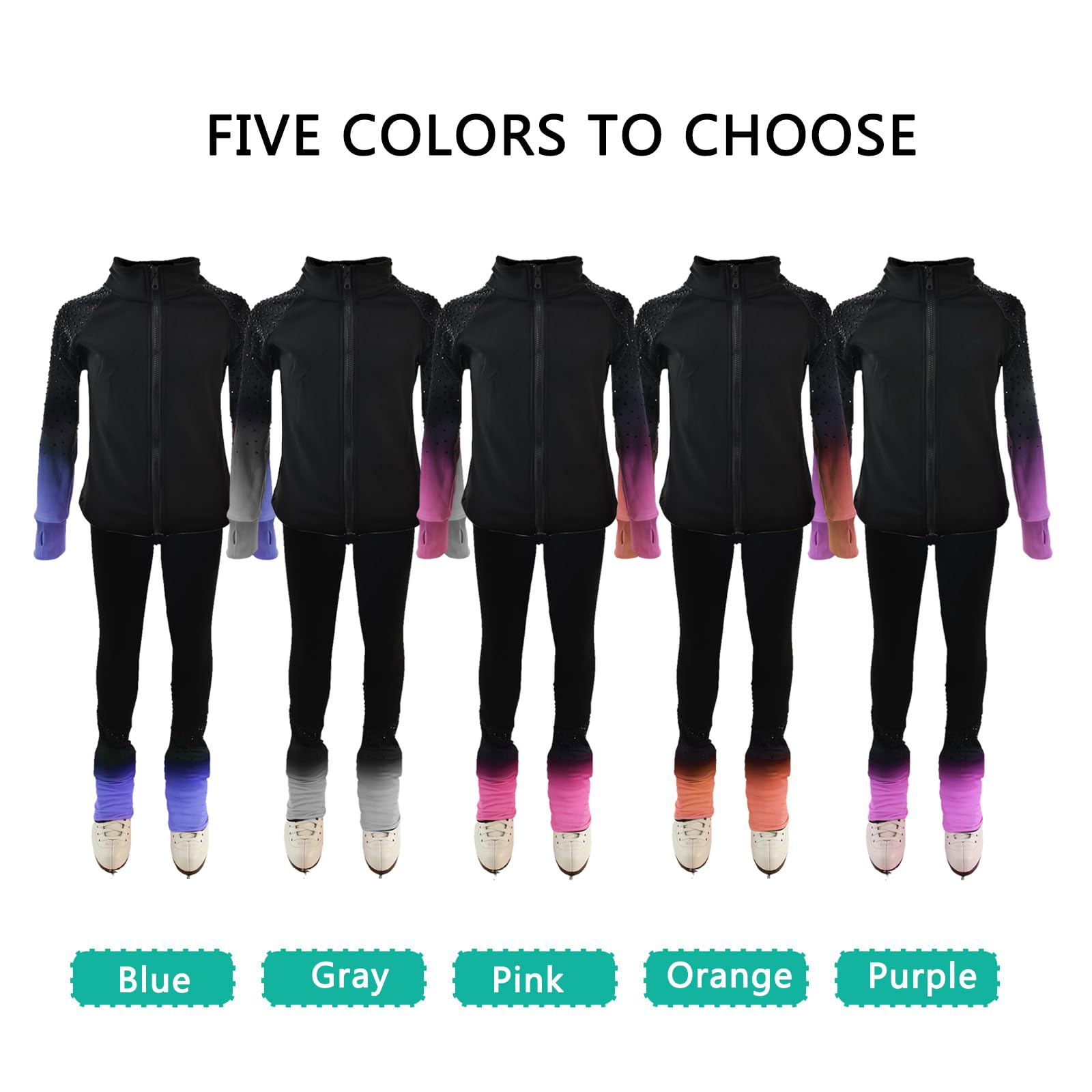 LIUHUO Figure Skating Training Pants Jackets Girls Fleece Shiny Colored Diamond Girl Comfortable Warm Tracksuit Blue