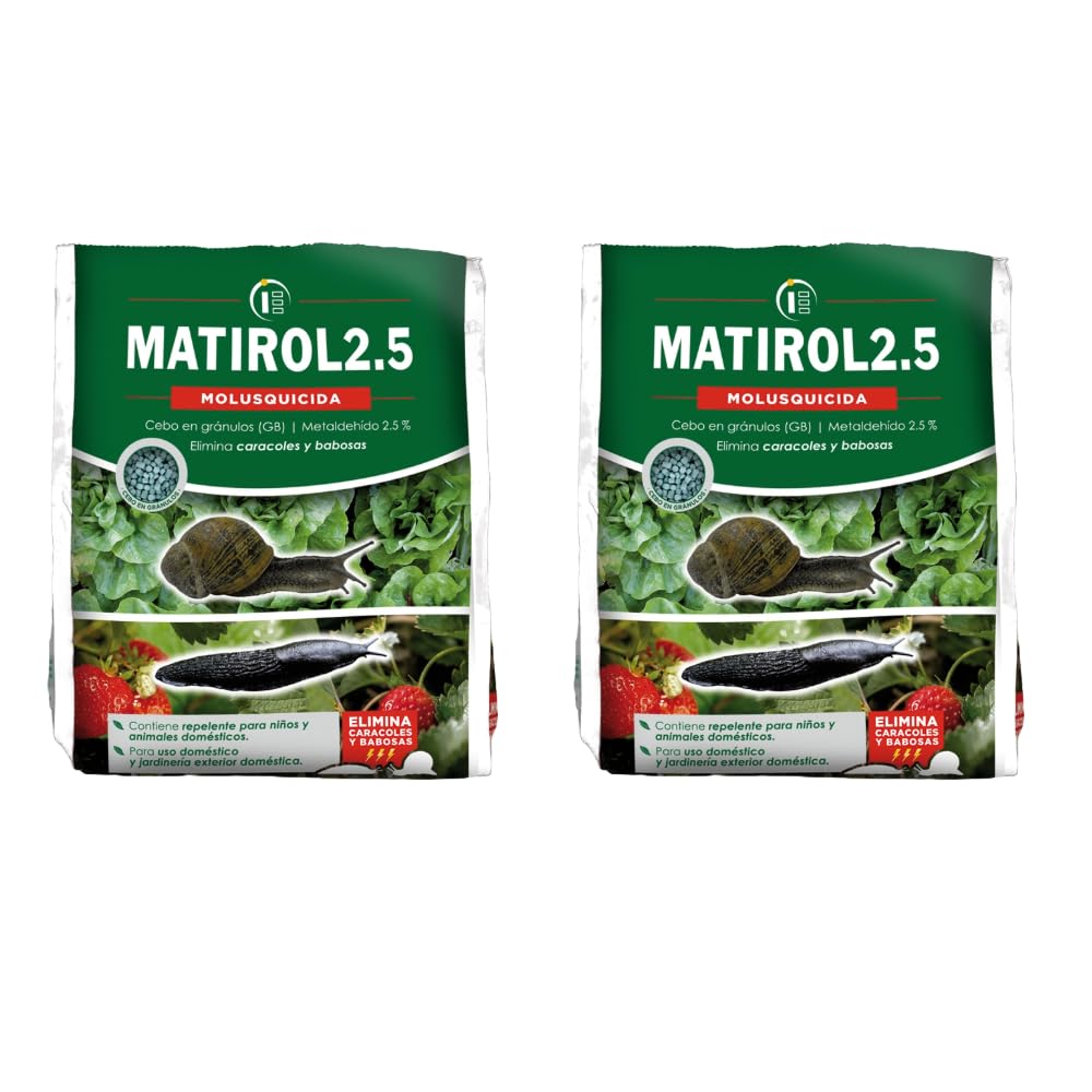 Peyca 3 Unidades Matirol 2.5 500gr. Cebo en granulas para Caracoles y babosas. Molusquicida. De Larga duracion. Contiene Repelente. Listo para Usar