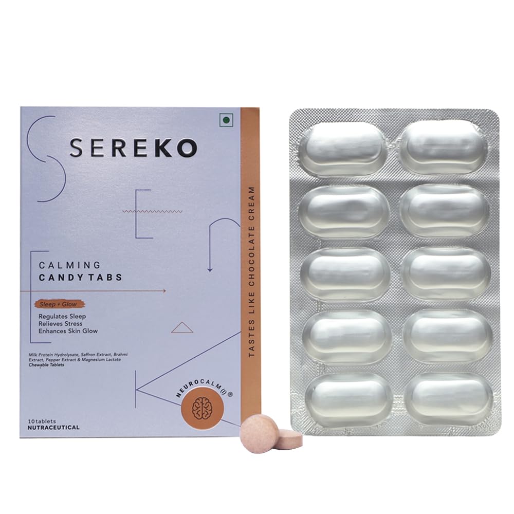 Sereko Calming Candy Tabs Supplements, Improve Quality Sleep, Reduce Stress Levels, Mood Swings & Enhance Overall Skin Health for Women & Men | Non - Addictive 10 Tablets
