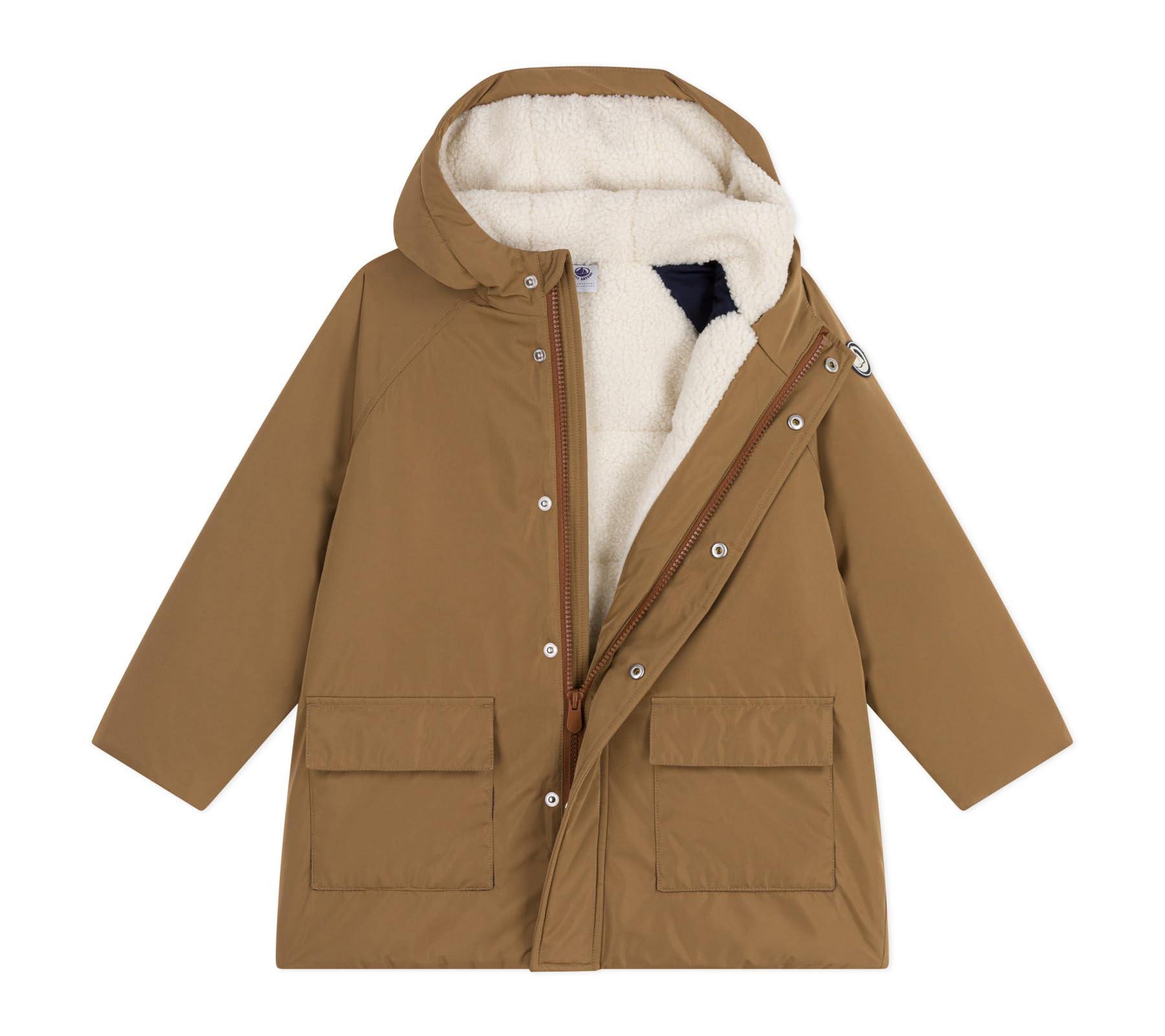 Petit Bateau Parka per bambini medio lungo tinta unita, Roccia, 5 anni