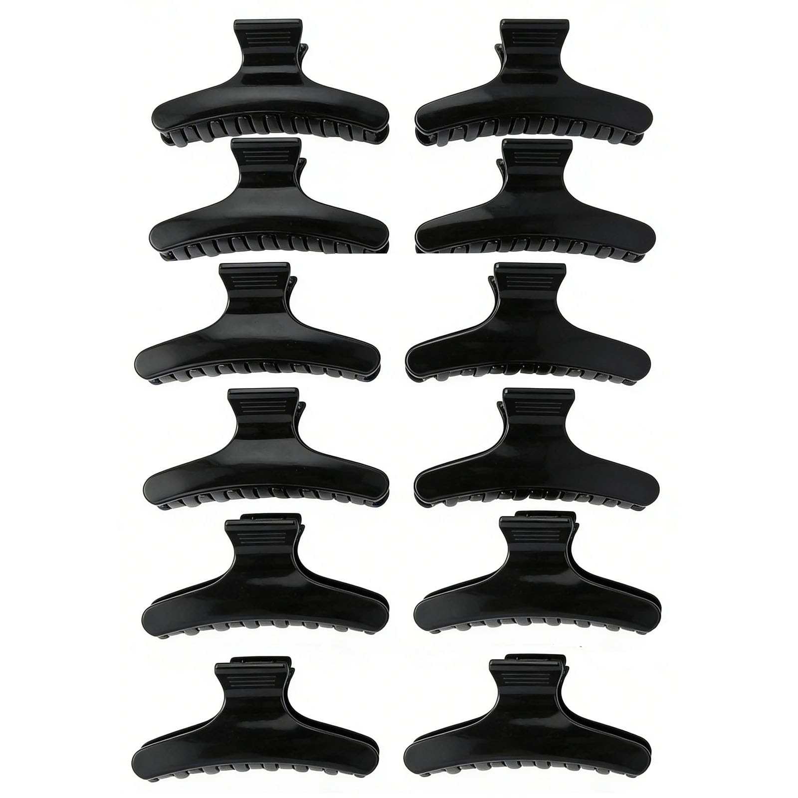 12PCS Plastic Black Non-Slip Butterfly Hair Clamps and Clips - Hairdressing Salon Clamps for Hairstyling, Haircut Sections, Accessories and Tools