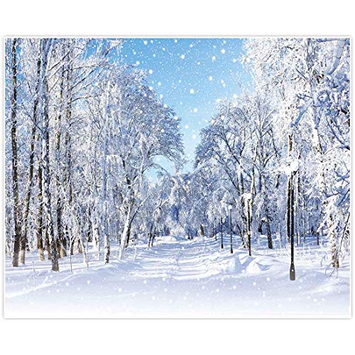 Allenjoy 118" x 95" Winter White Snowy Forest Photography Backdrops Frozen Trees Snowflake Wonderland Scene Background Decoration Newborn Children Christmas Portrait Photo Studio Booth Props Supplies