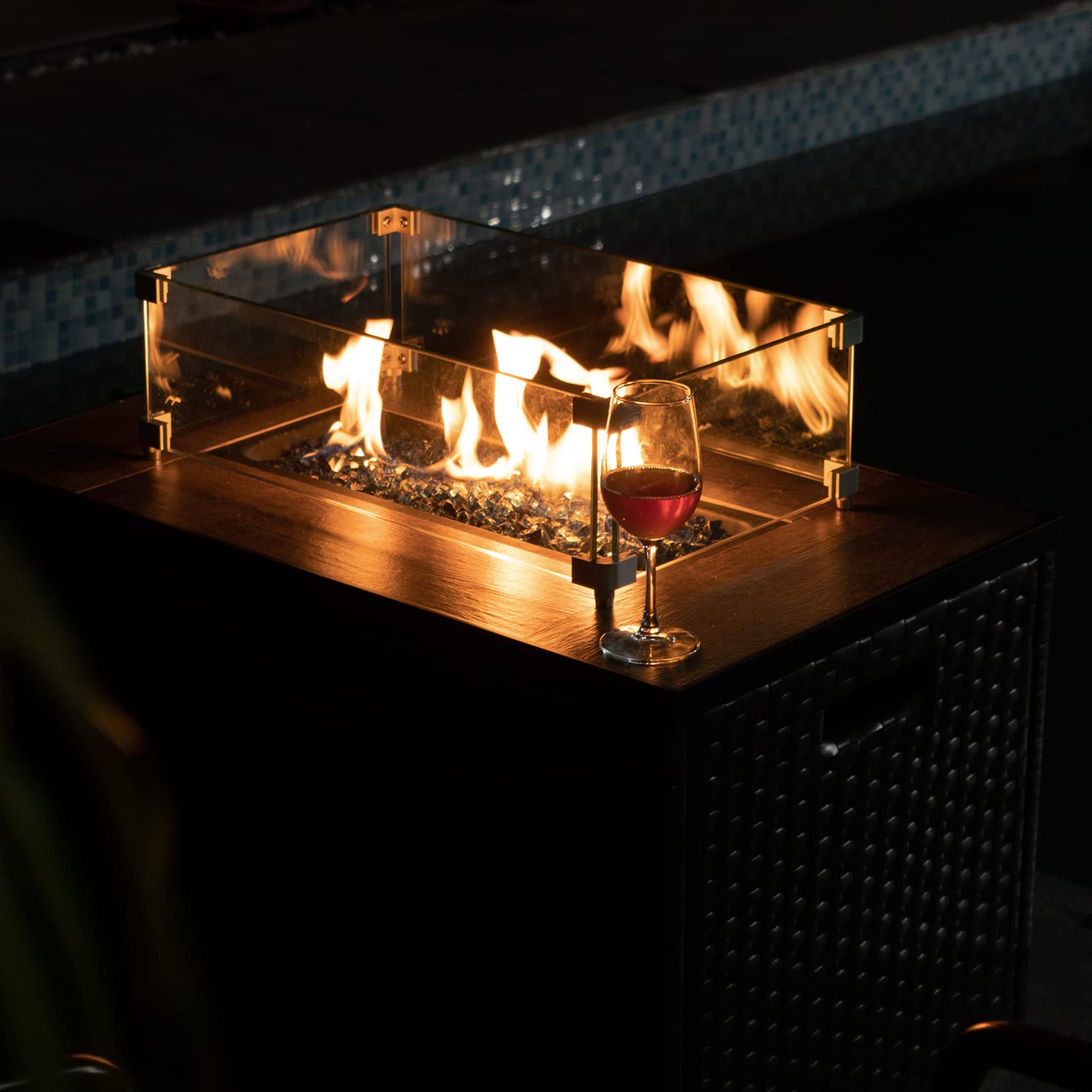 SHINESTAR Vidrio para hoguera de 6,8 kg, 1,27 cm, vidrio reflectante para hoyo de fuego de propano, rocas de vidrio azul cobalto para chimenea de gas, vidrio templado