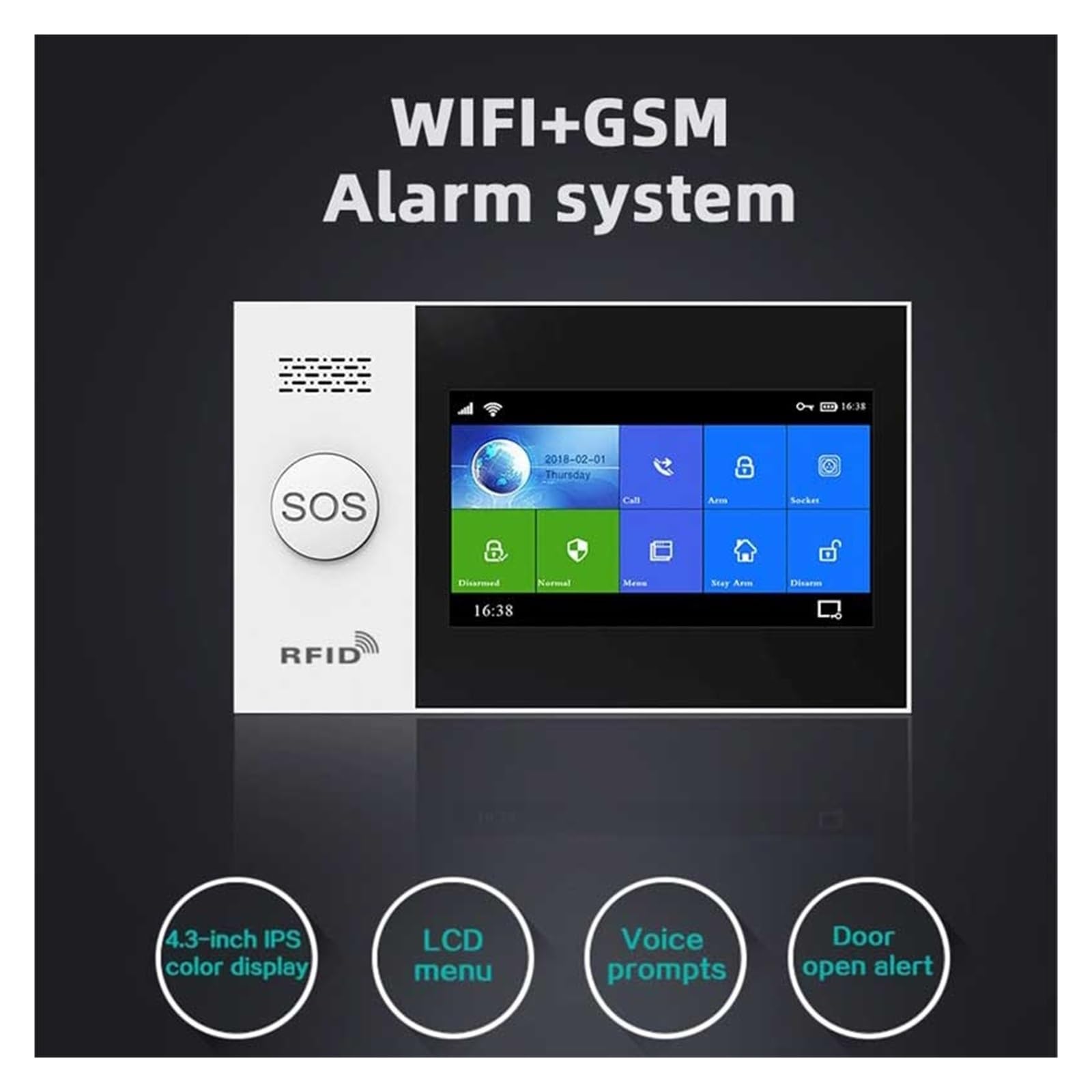 Sistema di Allarme di Sicurezza Domestica, Smart Alarm Allarme di Sicurezza da 4.3 Pollici gsm for Supporto Domestico App Chiamata/SMS Telecomando(E Kit)
