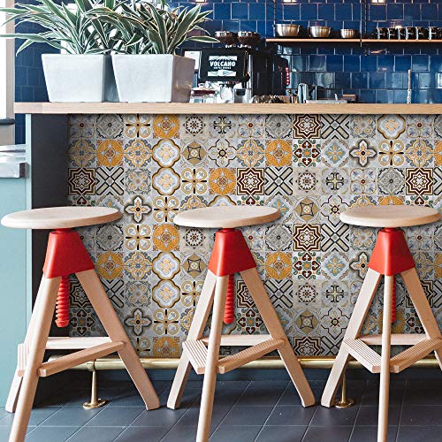 Spanish Antique Tile Placard Peel Vinyl Floor Tile,Floor Stickers,Decorative 12X12 Inch（8 Pack）Vinyl Appliques For Attachment To Windows, Mirrors, And Other Solid Surfaces (004) #TOP1
