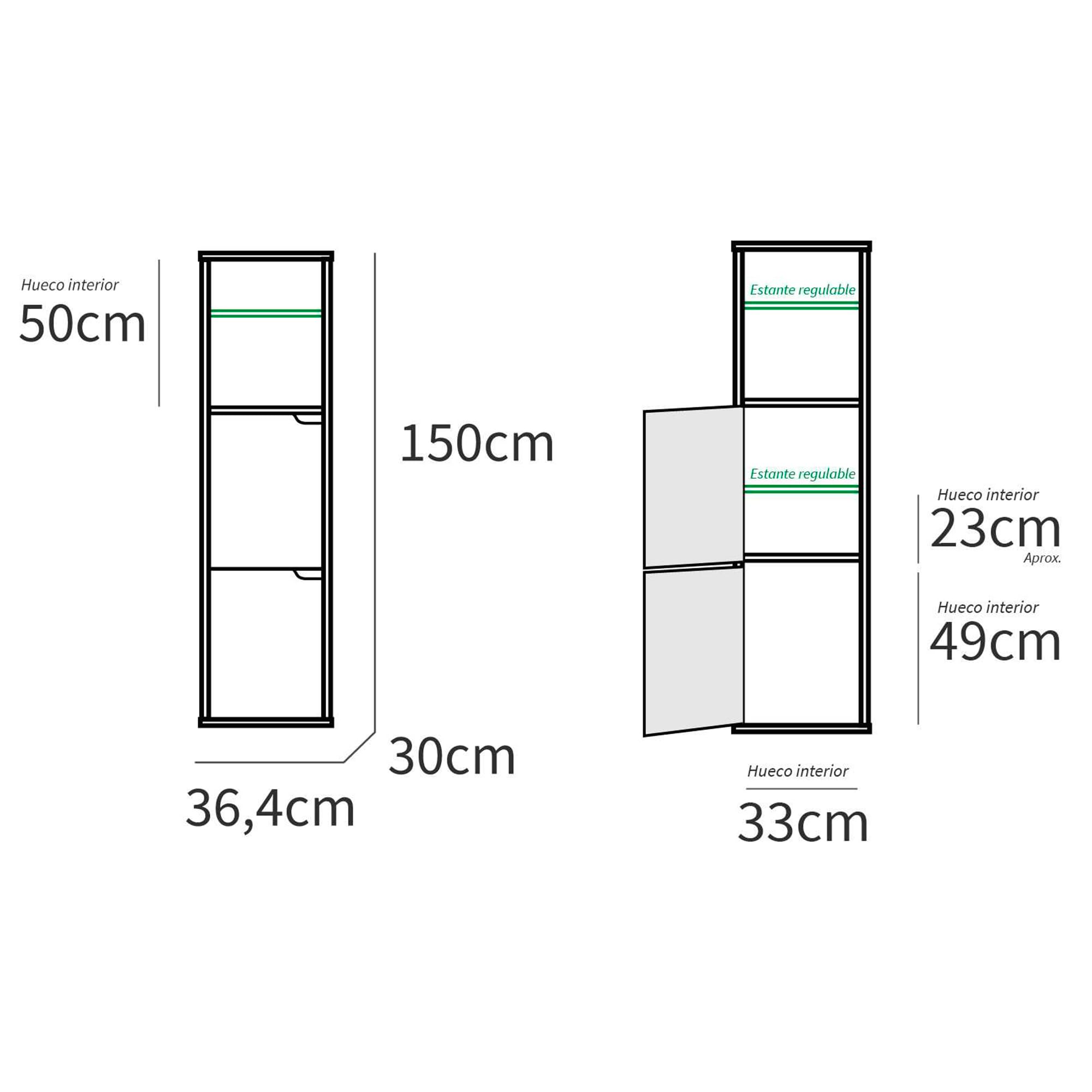 briebe Columna de Baño, Mueble Auxiliar Suspendido o al Suelo, Armario Alto Estilo Moderno 150x36,5x30 cm (Alto x Ancho x Profundo) Espacio de Almacenamiento 2 Estantes, 2 Puertas, Aura (Roble Gold)