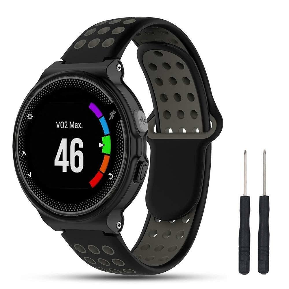 BNBUKLTD For Garmin Forerunner 220/230/235/630/620/735XT Silicone Sports Band Strap - Black/Grey