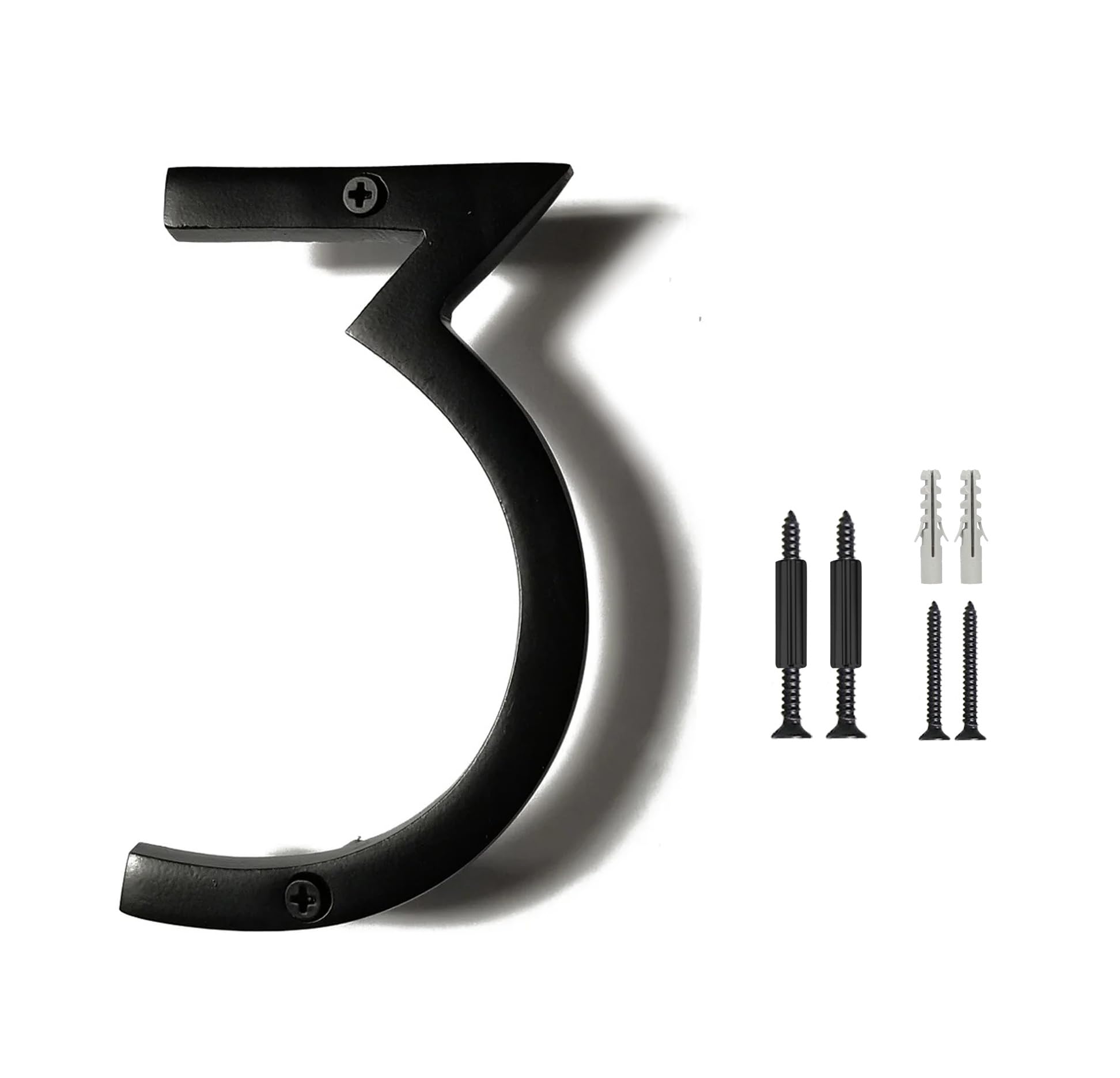 NACH Floating House Numbers, 6 inch Aluminum Black House Numbers for Outside - Number 3, Door Numbers with Mounting Hardware