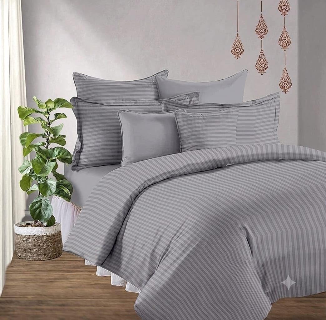 Double Bed Duvet Cover 92 x 102 inches | 250 TC Glace Cotton Quilt Cover | Soft Comforter Cover for Home, Hotel, Guest House & PG USE ! Blue (Light Grey, 92 x 102 inches)-image-28
