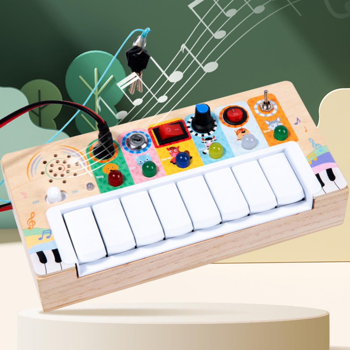 Abaodam Juguete Electrónico Musical para Niños de Madera Color Caqui, Portátil y Seguro para Interiores, Adecuado para Aprender Música y Desarrollo Infantil