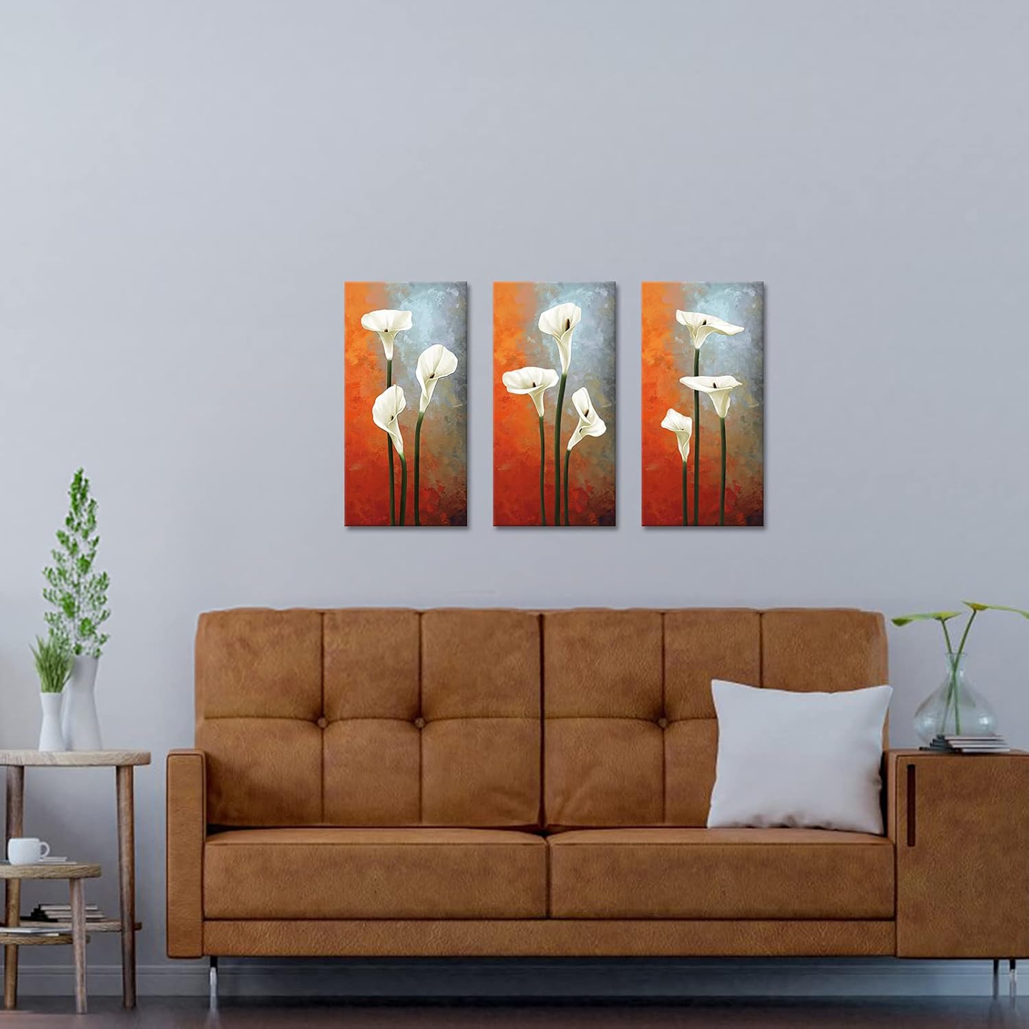 DuoBaorom Lily Floral Wall Art Orange White Flower Bedroom Decor Floral Bloom Pictures for Bathroom 12x24inch