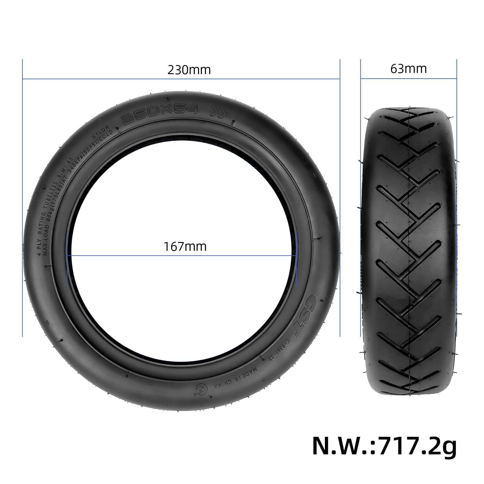 myBESTscooter – 250 x 54 CST neumáticos sin cámara con gel autoreparador para Xiaomi 4 Scooter eléctrico, neumáticos de goma de llanta, neumáticos de repuesto con válvula
