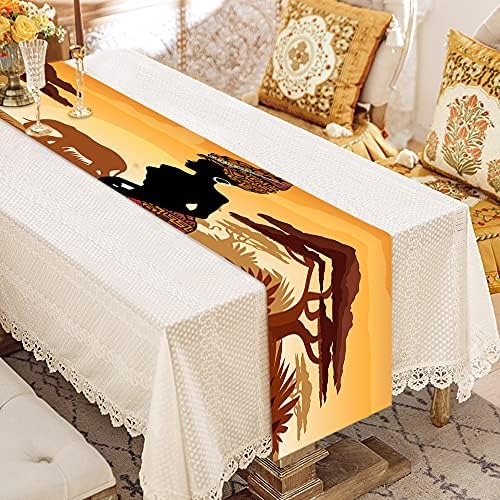 African Woman Table Runner Long Dining Table Runners Banquet Decoration American Afro Lady Elephant Giraffe Farmhouse Table Runner Perfect for Wedding,Indoor or Outdoor Parties,Baby Shower 14x72inch
