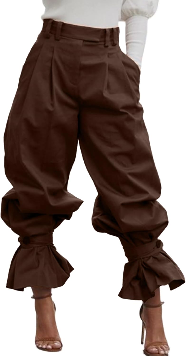 Kwunbwa Women's Wide Leg Dress Slacks Pants High Waisted Ruffle Harem Balloon Pants Casual Work Business Trousers