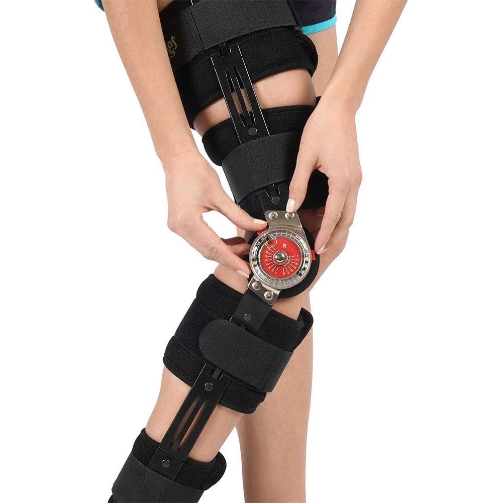 Verstellbare Knieorthese Mit Scharnier, Verstellbare Länge, Postoperative Patella-Orthese, Stabilisatorpolster, Orthesen-Schienenwickel, Medizinischer Orthopädischer Schu（L）