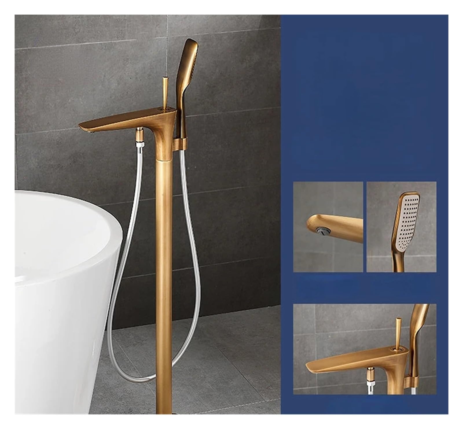 Psnklmm Color02 Floor Standing Bathtub Faucet Brass Bath Independent Cold And Hot Water Shower Tub Mixer Tap Handshower
