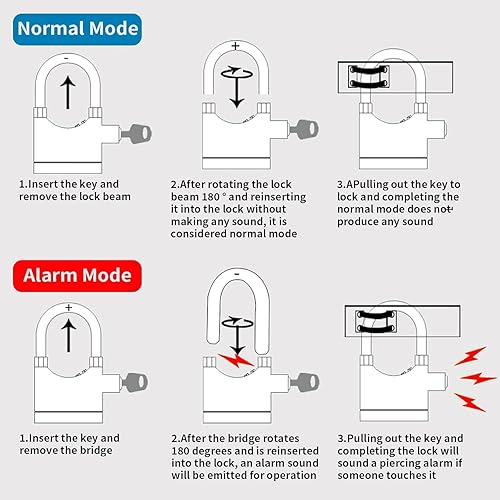 Miniatura 9 de Candado de cadena para bicicleta resistente con alarma de 110 dB, cerradura de bicicleta Cerraduras de seguridad antirrobo con 3 llaves para