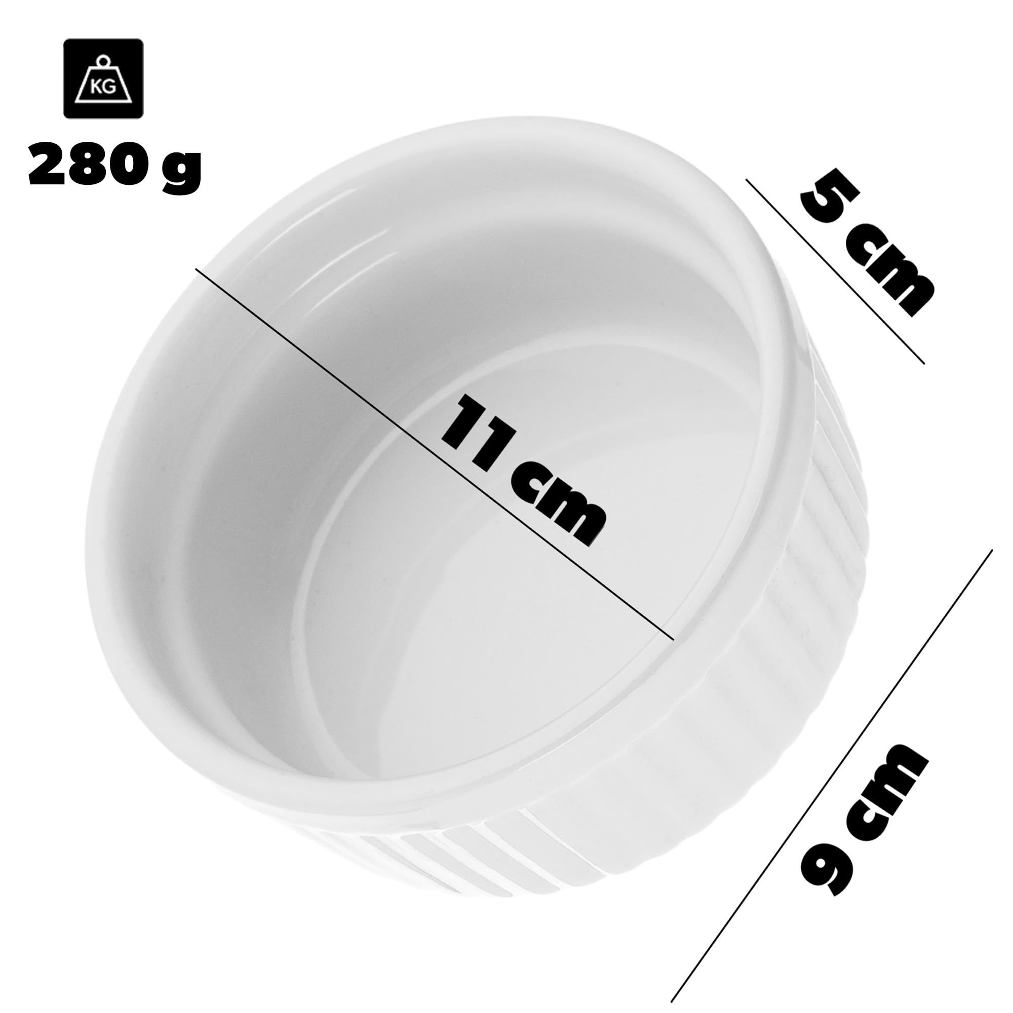 KADAX Set di 3 ramequini soffiati, diametro 11 cm, in porcellana, adatti al forno, per crema bruciata, soffiato, bianco