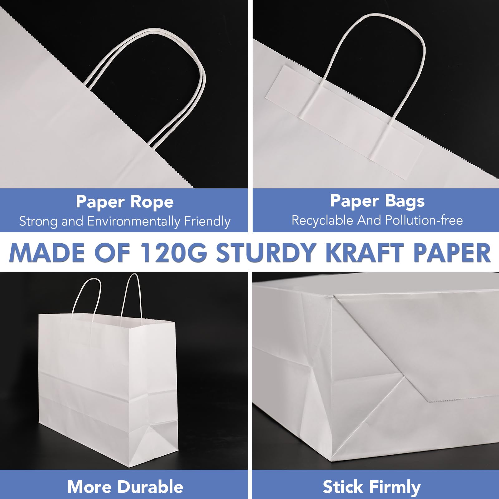 XPCARE Sacchetti regalo in carta kraft con manici, 100 pezzi, 40,6 x 15,5 x 30,5 cm, sacchetti di carta bianca per piccole imprese, gadget per feste di nozze