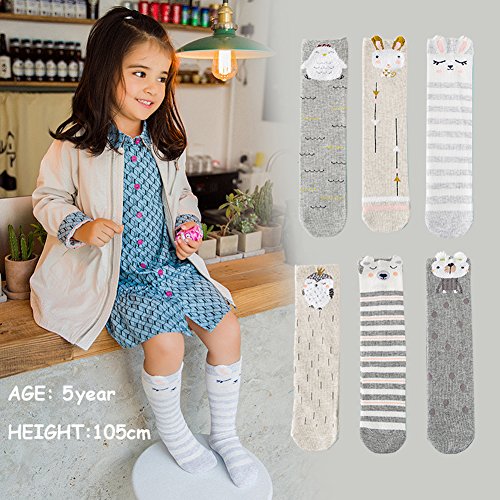 Color City Unisex Baby Girls Socks Toddler Knee High Socks - Cartoon Animal Warm Cotton Stockings (6 Pairs A) #TOP2