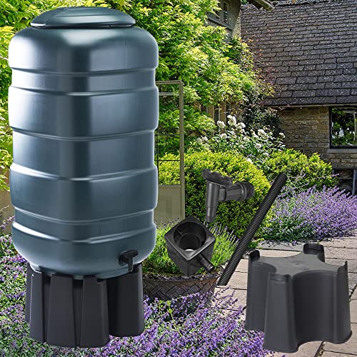 150L Slimline Medium Size Garden Water Butt Set Including Tap With Stand and Filler Kit