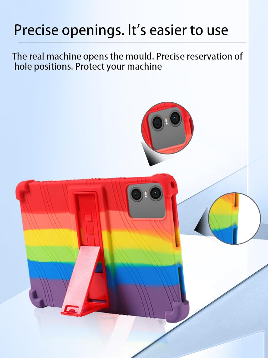Image showing precise cutouts for tablet ports and camera on the case.