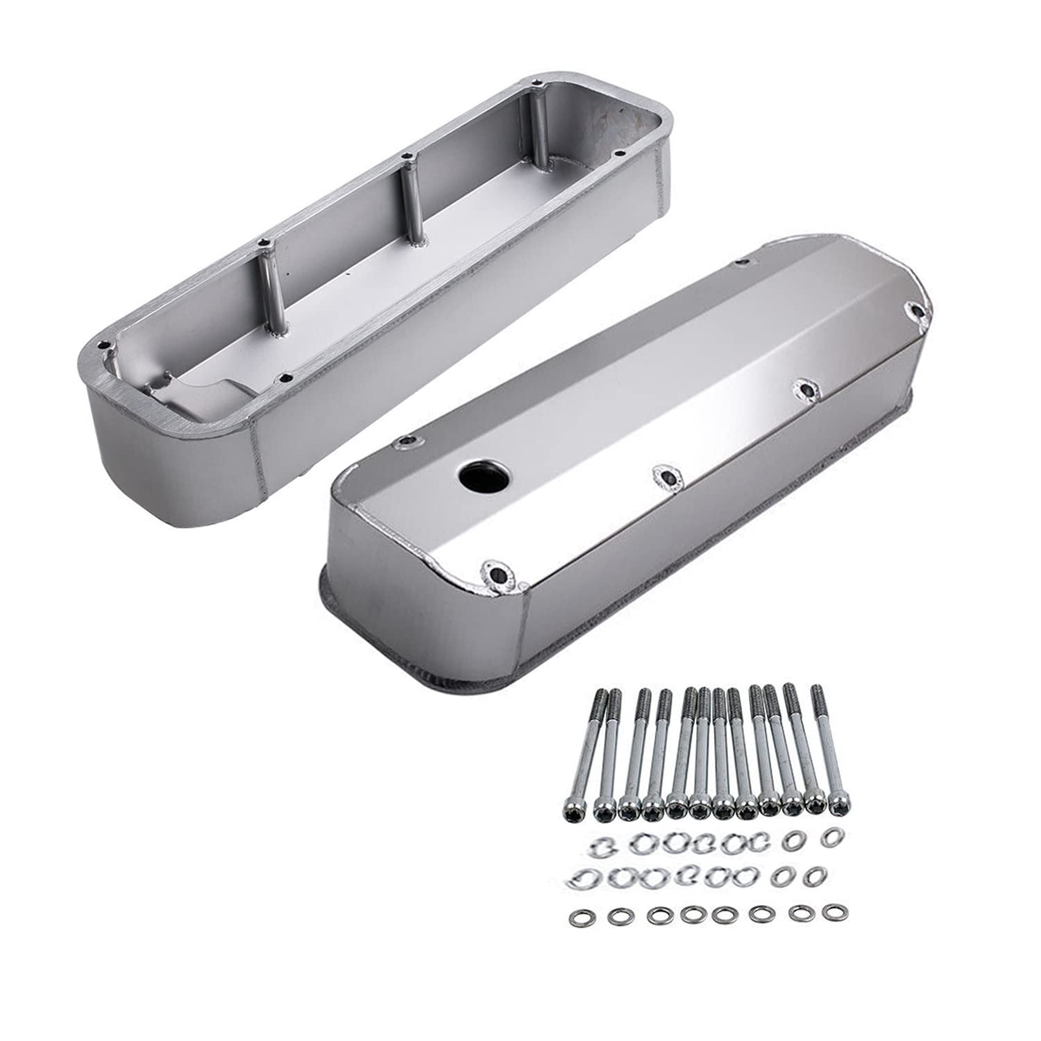 1 SET Valve Covers Satin finish Fabricated Aluminum Tall Valve Covers Tall Bolts 1/4 Billet Rail Compatible with Big Block Ford 429 460