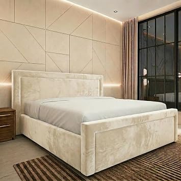Janan Interior Flair Upholstered Ottoman Bed Base with 50” Headboard Plush Bed Frame with Gas Lift Storage, Foot-End Lift – UK Made (Any color, Msg us, 4ft without Storage)