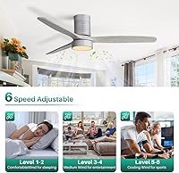 Vista 4 de Sofucor Ventiladores de techo de 52 pulgadas con luces y control remoto, moderno ventilador de techo empotrado de perfil bajo, 3 aspas de madera