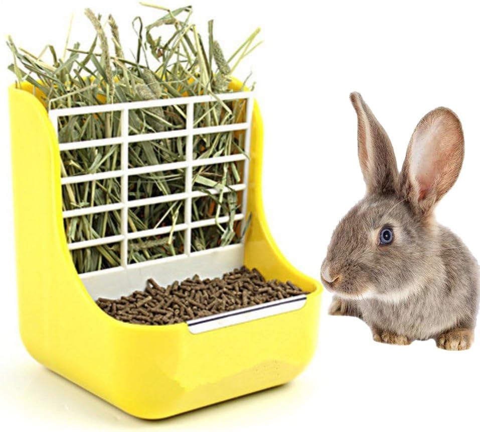 Animal Feeder Bowl 2 in 1 Shelf Plastic Small Pet Rabbit Grass Hay Bowl Rack Cat Guinea Pigs Bowl