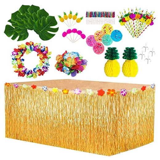 BangShou 70 Pezzi Decorazioni per Feste Tropicali Hawaiane Set con Gonna da Tavolo Hawaiana, Decorazioni per Ghirlande per Feste Hula ECC. per Forniture per Feste da Giardino in Spiaggia Fai da Te