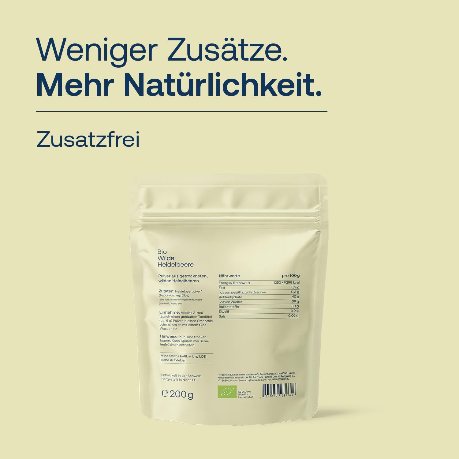Effective Nature - Wilde Heidelbeeren Bio Pulver - Fruchtpulver in Rohkostqualität - Reich an Antioxidantien - Blaubeeren Pulver (Vaccinium myrtillus) - 200 g - vegan