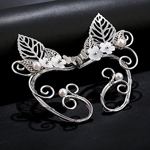 Elf Elven Ear Cuffs, Owmell Leaf Flower Filigree Fairy Elven Cosplay Fantasy Costume Handcraft Ear Wrap Cuff Earrings #TOP7