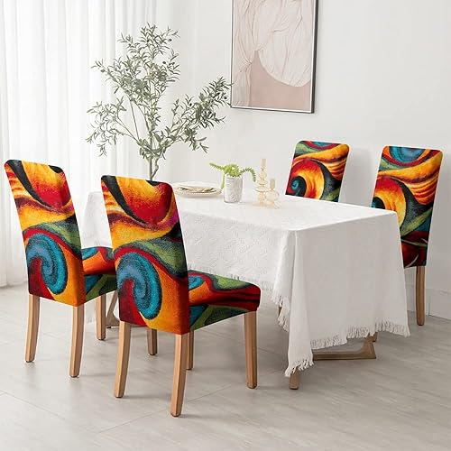 Miniatura 4 de Reateforin Juego de 6 fundas bohemias para sillas de comedor con estampado de cachemira, color rojo, verde, azul, naranja, colorido, abstracto,