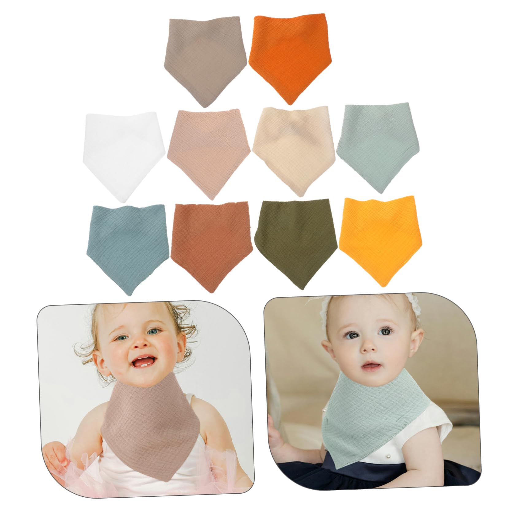 BESPORTBLE Bavaglino Triangolare in Cotone a Doppio Strato 10 Pezzi | Garza Morbida, Assorbente e Riutilizzabile, Facile da Pulire, per Bambini e Ragazzi/ragazze