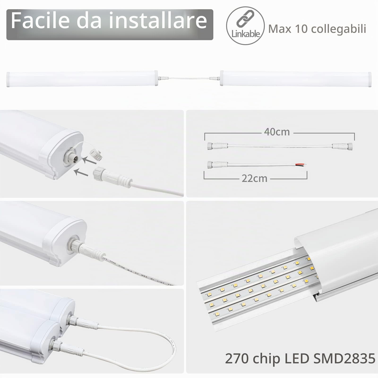 Plafoniera LED 120CM, Neon led 36W 3600LM Lampada Led Soffitto, IP65 Impermeabile Barra plafoniere led a soffitto per Garage Officina Ufficio Bagno Seminterrato Giardino, Bianco neutro 4000K