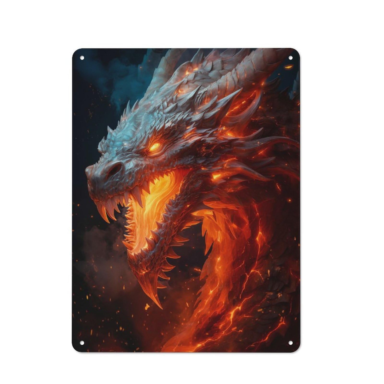Junmoney Glowing Fire Dragon Tin Wall Plaque 40X30cm With For Guest Room Or Hallway, For Metal Sign Collectors, For Garage And Workshop Walls