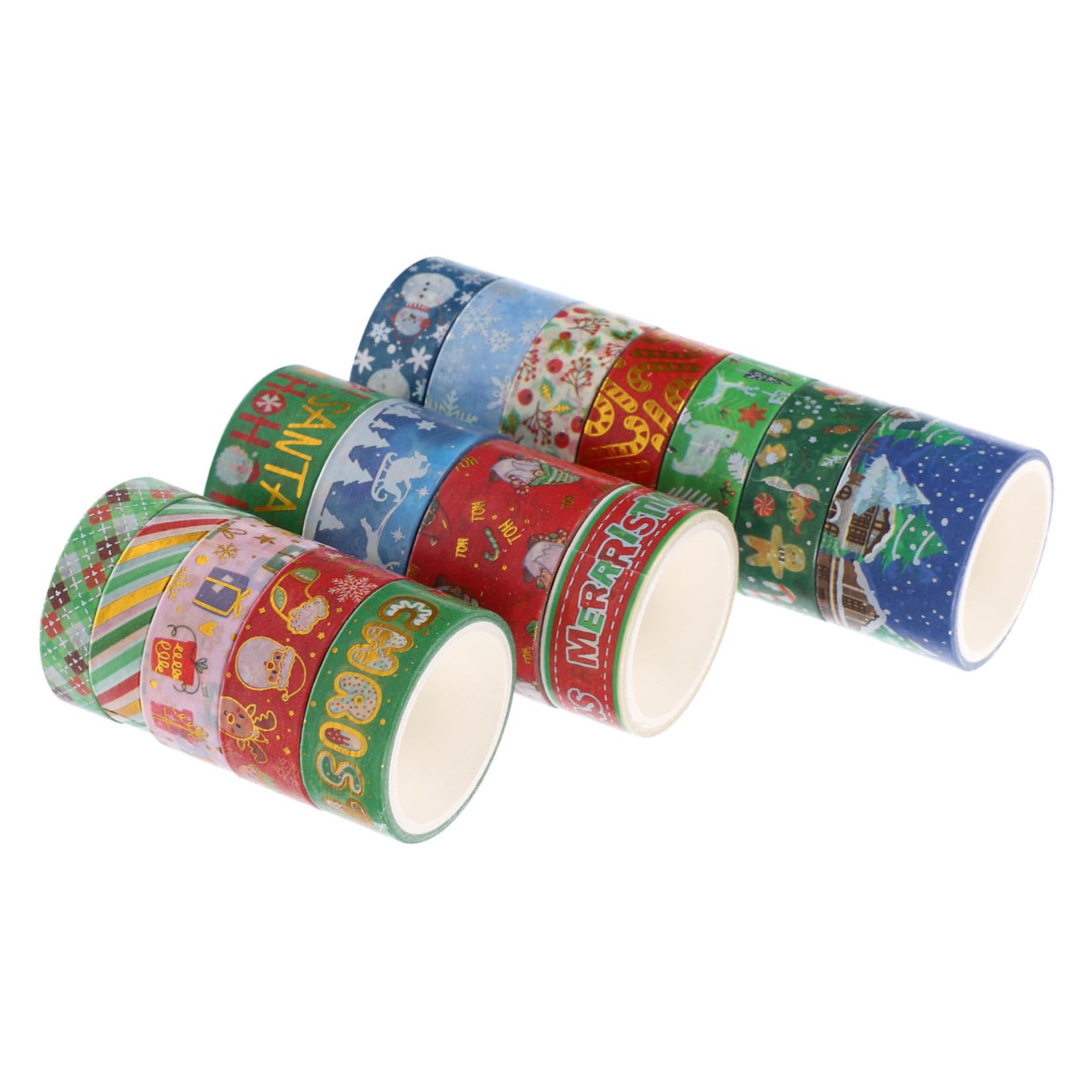 SHINEOFI 3 Set Nastro Adesivo Washi Natalizio Con Stampa A Caldo Adesivi Decorativi Fai Da Te 16 Pezzi 3 M/Rotolo Carta Per Buste Catene Decalcomania Catene Natalizie 16 * 3
