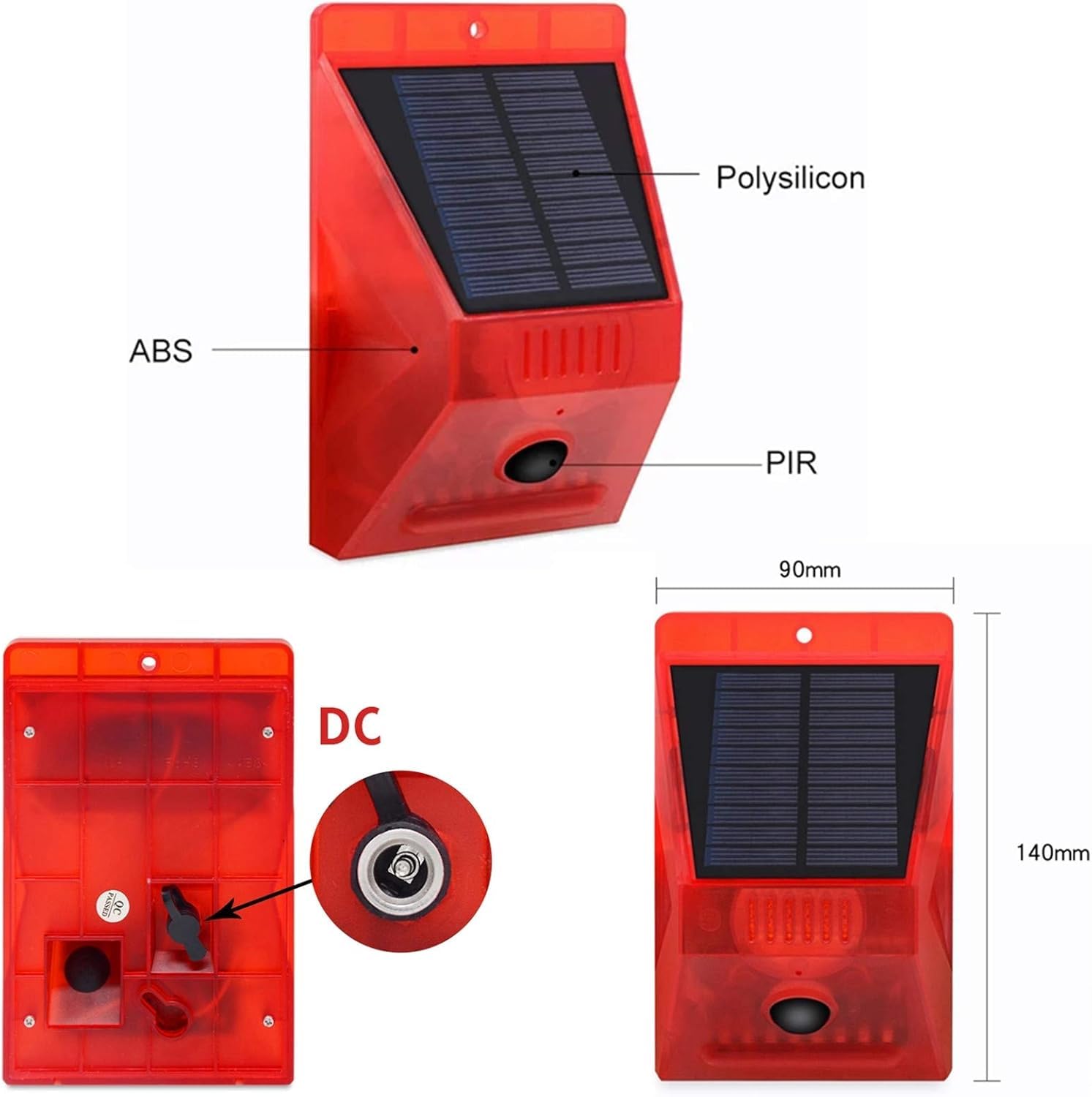ChunHee Lot de 4 détecteurs de mouvement solaires d'extérieur - 129 dB - Sirène de sécurité sonore puissante IP65 - Étanche - Protégé pour jardin, ferme, jardin, poulailler