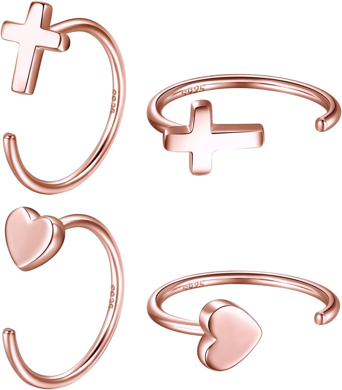 CHIC & ARTSY 925 Sterling Silver Half Hoop Earrings for Women, Small Huggie Hoops Set with Ball Bar Star Moon Cross & Pearl, Lightweight Comfort Fit Everyday & Sleep Earrings