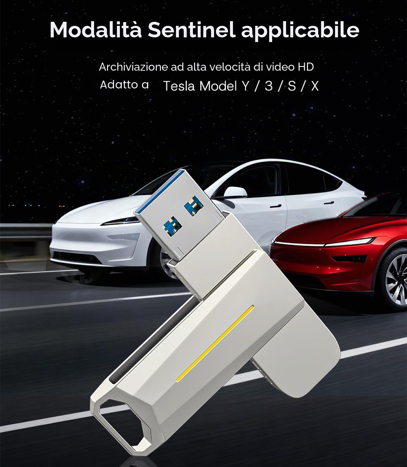 Chiavetta USB 3.2 da 128 GB per Tesla Model 3/Y/S/X Dashcam Sentry Mode, 200 MB/s di lettura, chiavetta di memoria universale per sistema audio auto, laptop e Smart TV, corpo in metallo con