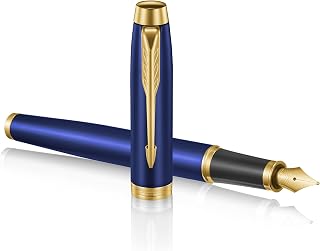 Parker IM Premium Limited Edition Fountain Pen - Lustrous Blue Lacquer with Gold Trim - Fine Gold Nib - Black Ink - Gift Boxed