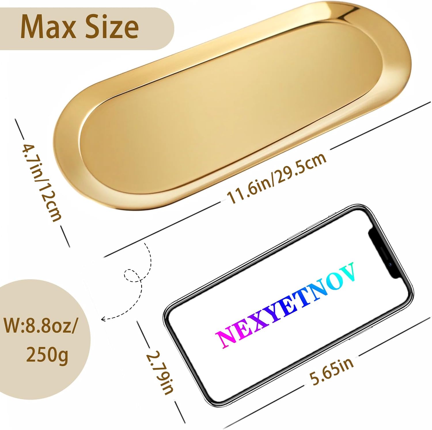 Gold Tray, Vanity Trays for Bathroom and Dresser Counter, 12" 2 Pack - Image 2