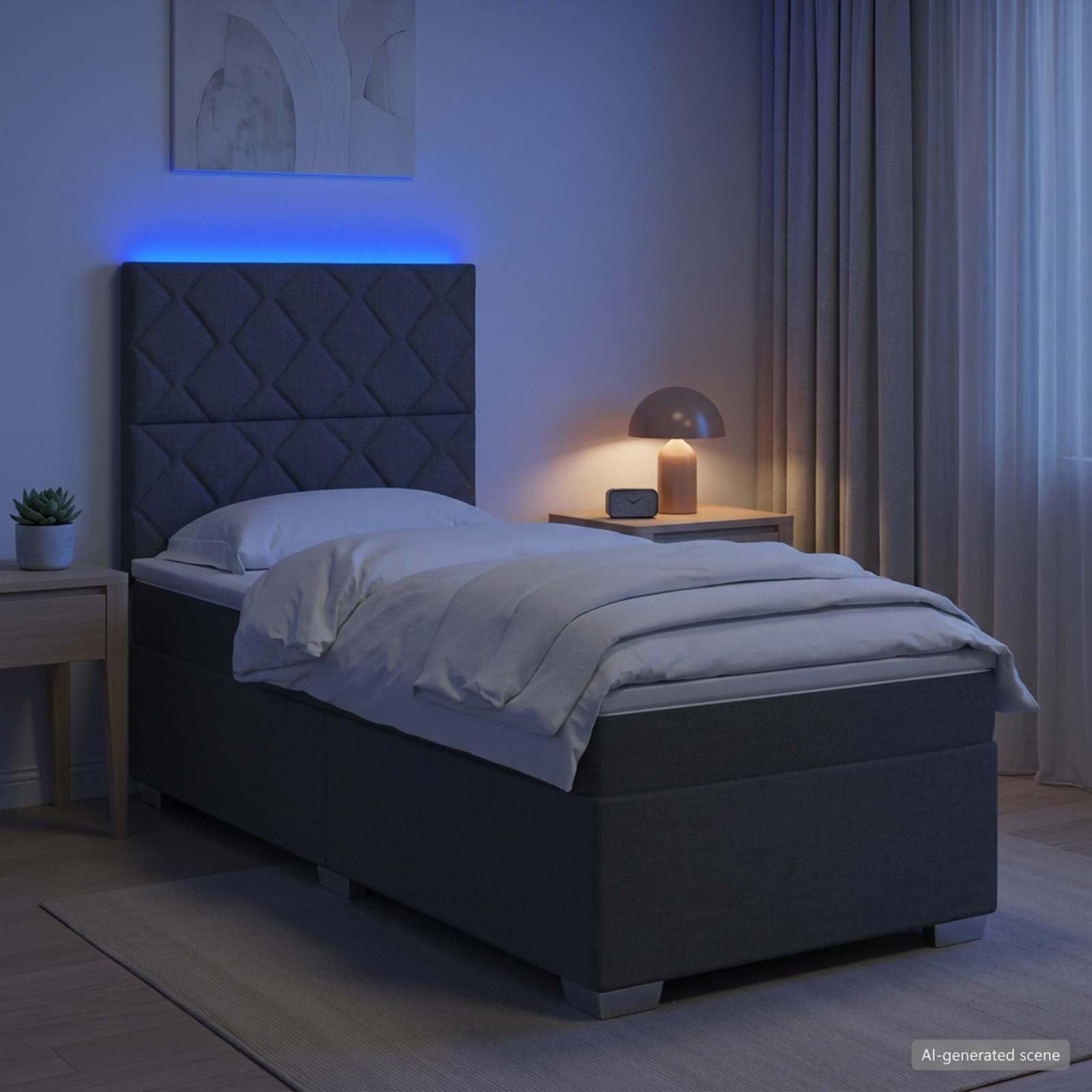 Łóżko ze sprężyną, materacem i diodami LED, ciemnoszare, 90 x 190