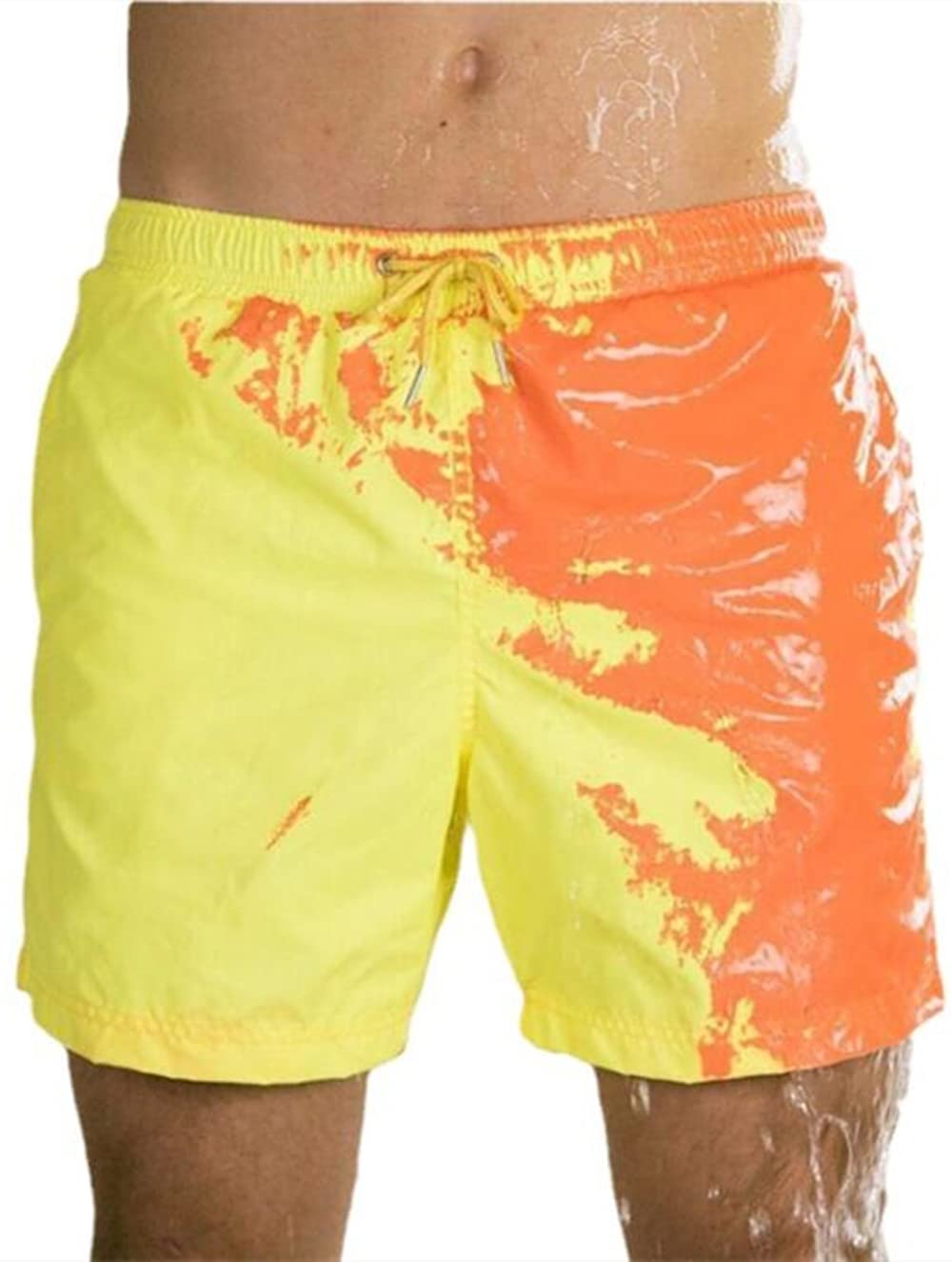 NXDRSMens Color Changing Beach Swim Trunks - Temperature Sensitive Color-Changing Beach Men Swimming Pants Sport Summer Swimsuit Surfing Swim Trunks Shorts (M,Yellow-Orange)