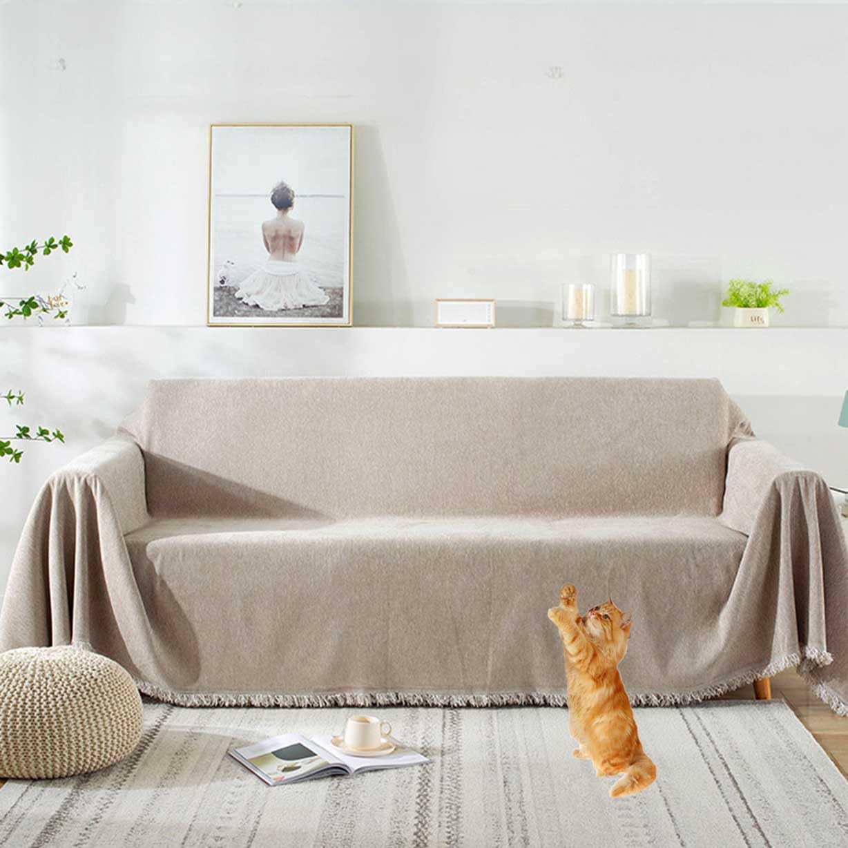 Manta Grande para Sofá, Plaid Impermeable, Chenille Mantas Grandes, Cubre Chaise Longue, Lavable (#396, 180x380cm)