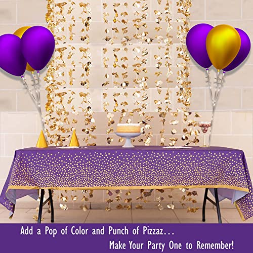 Zuladise 2 Pack Purple Table Cloths For Parties Disposable Purple Plastic Tablecloth Premium 8Ft Purple And Gold Tablecloth For Graduation, Birthday Party Table Cover For Rectangle Tables #TOP3