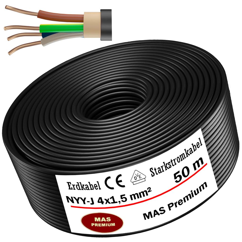 MAS-Premium - Cable subterráneo de 5 a 100 m, NYY-J 4 x 1,5 mm², cable eléctrico para instalación al aire libre, tierra (50 m)