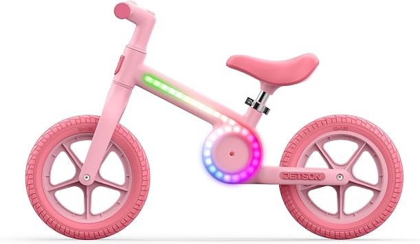 Jetson Light Rider Jr. Light-Up Balance Bike, Lightweight Kids Balance Bicycle with Safe Steering Limit, 32 Colorful LED Modes, Adjustable Seat, 12-Inch Wheels, Ages 25, Pink