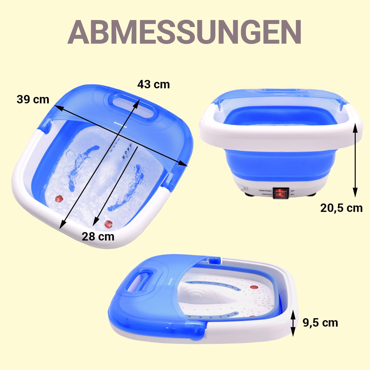 Syntrox Germany Fußbad mit Vibration, Sprudelmassage, Infrarotlicht, Faltbares elektrisches Fußbad, Fußmassagegerät FSB-350W Folder